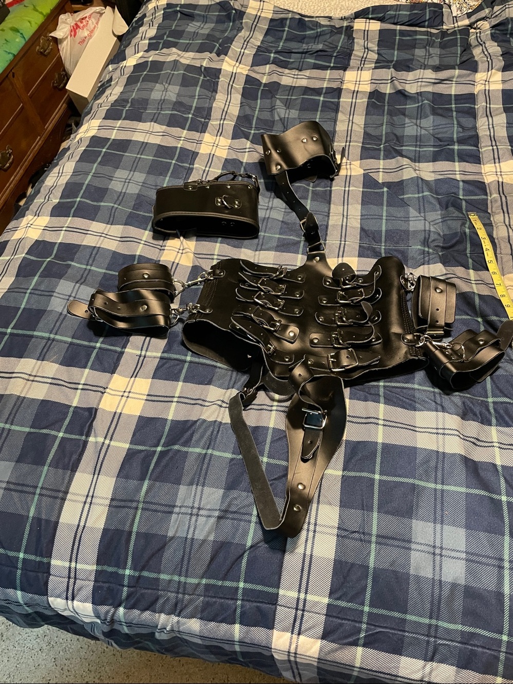 19in wide faux leather multi-buckle cosplay harness w/ attachments